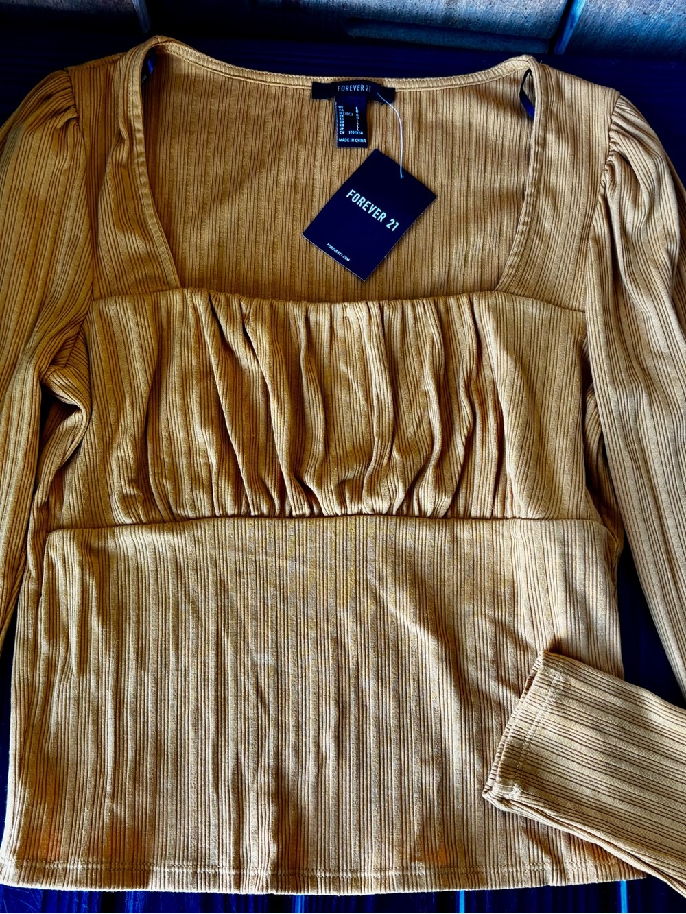 Forever 21 Ribbed Mustard Yellow Square Neck Top size L  NWT